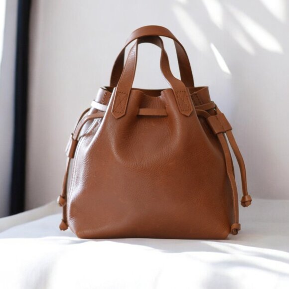 Madewell Leather Small Drawstring Crossbody Bag | Brown | Excellent - Picture 1 of 9